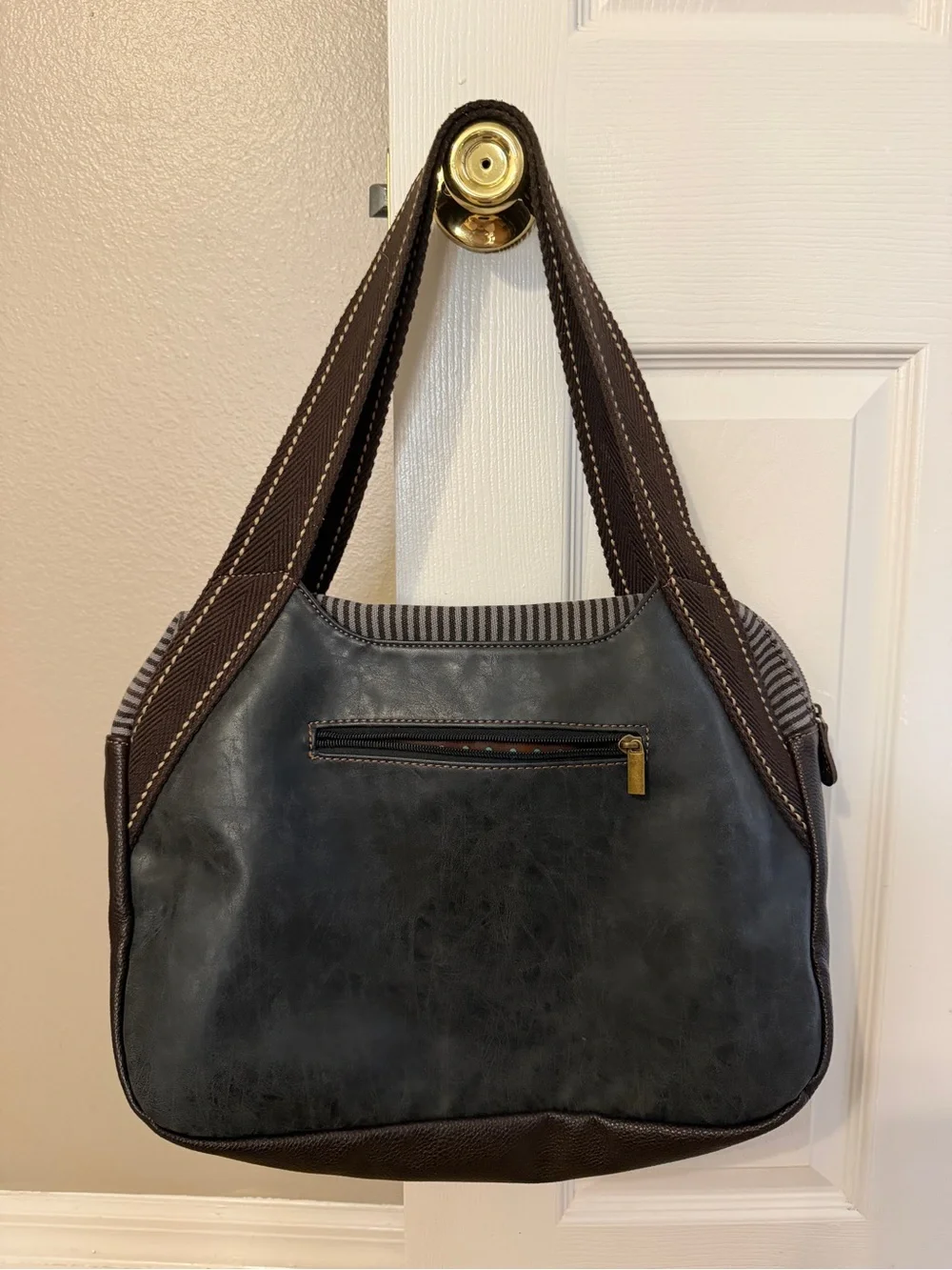 Chala Black Faux Leather Floral Accent Tote